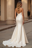 Simple Ivory Sweetheart Satin Mermaid Sweep Train Wedding Dress