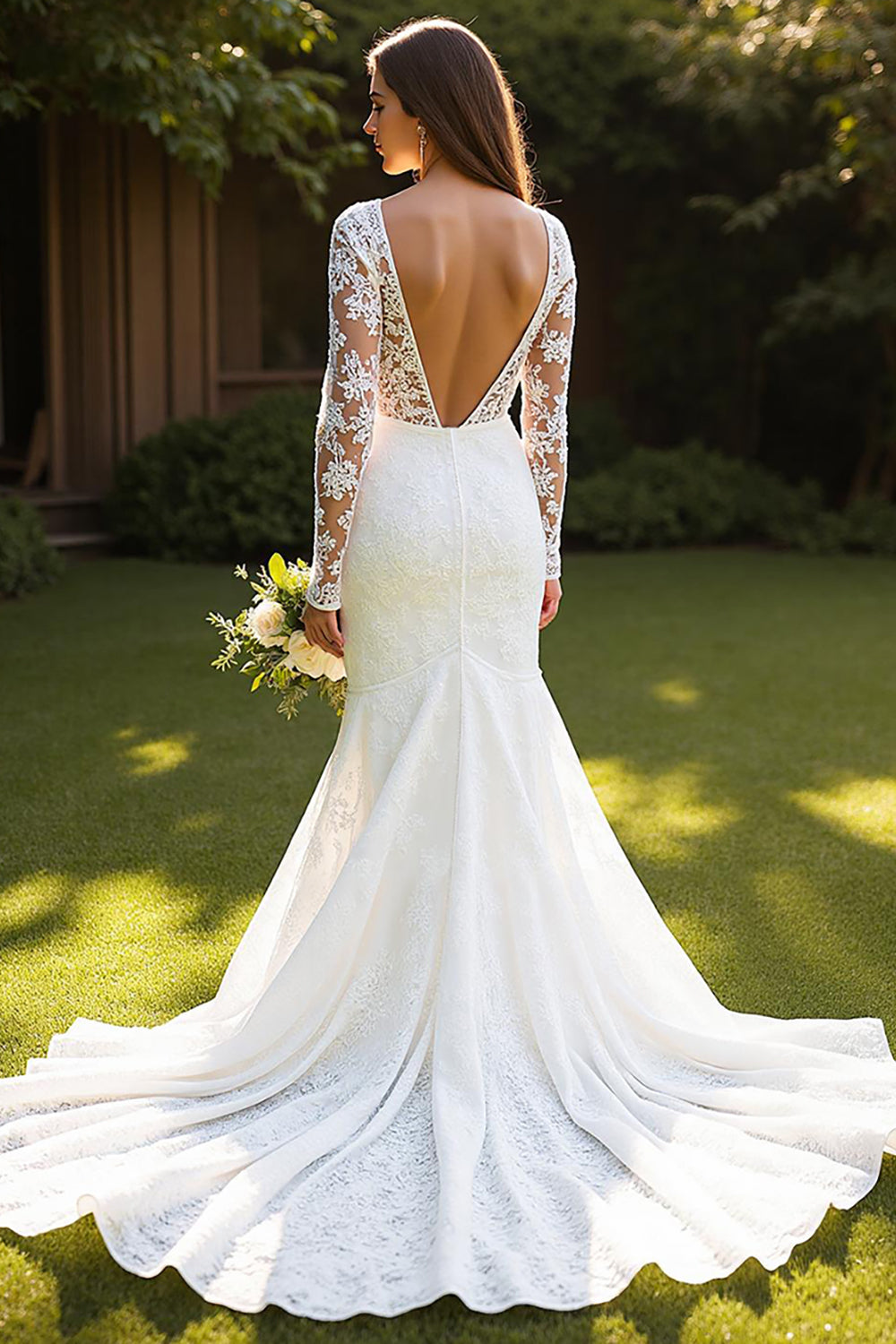 Zapaka Women Ivory Court Train Wedding Dress with Appliques Long Sleeves Lace Bateau Back Zipper Bridal Dress, Ivory / US10 Zapaka Women Ivory Court Train Wedding Dress with Appliques Long Sleeves Lace Bateau Back Zipper Bridal Dress, Ivory / US10