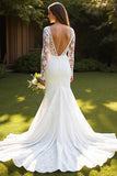 Ivory Lace Long Sleeves Mermaid Sweep Train Wedding Dress