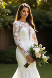 Ivory Lace Long Sleeves Mermaid Sweep Train Wedding Dress