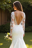 Ivory Lace Long Sleeves Mermaid Sweep Train Wedding Dress