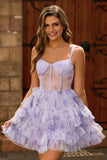 Lavender A Line Corset Tiered Short Homecoming Dress with Ruffles