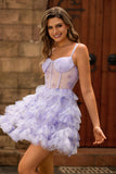 Lavender A Line Corset Tiered Short Homecoming Dress with Ruffles
