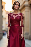 Dark Red Satin A Line Maxi Mother of the Bride Dress with Appliques