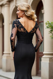 Black V-Neck Mermaid Long Mother of the Bride Dress with Sleeves