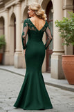 Black V-Neck Mermaid Long Mother of the Bride Dress with Sleeves