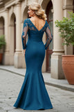 Black V-Neck Mermaid Long Mother of the Bride Dress with Sleeves