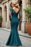 Black V-Neck Mermaid Long Mother of the Bride Dress with Sleeves