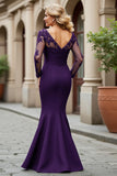 Black V-Neck Mermaid Long Mother of the Bride Dress with Sleeves
