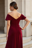 Burgundy A Line V-Neck Satin Long Mother of the Bride Dress with Ruffles