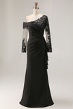 Black Mermaid Ruffled Long Mother of the Bride Dress with Appliques