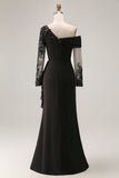 Black Mermaid Ruffled Long Mother of the Bride Dress with Appliques