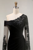 Black Mermaid Ruffled Long Mother of the Bride Dress with Appliques