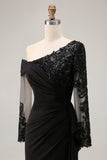 Black Mermaid Ruffled Long Mother of the Bride Dress with Appliques