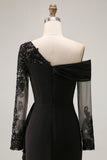 Black Mermaid Ruffled Long Mother of the Bride Dress with Appliques