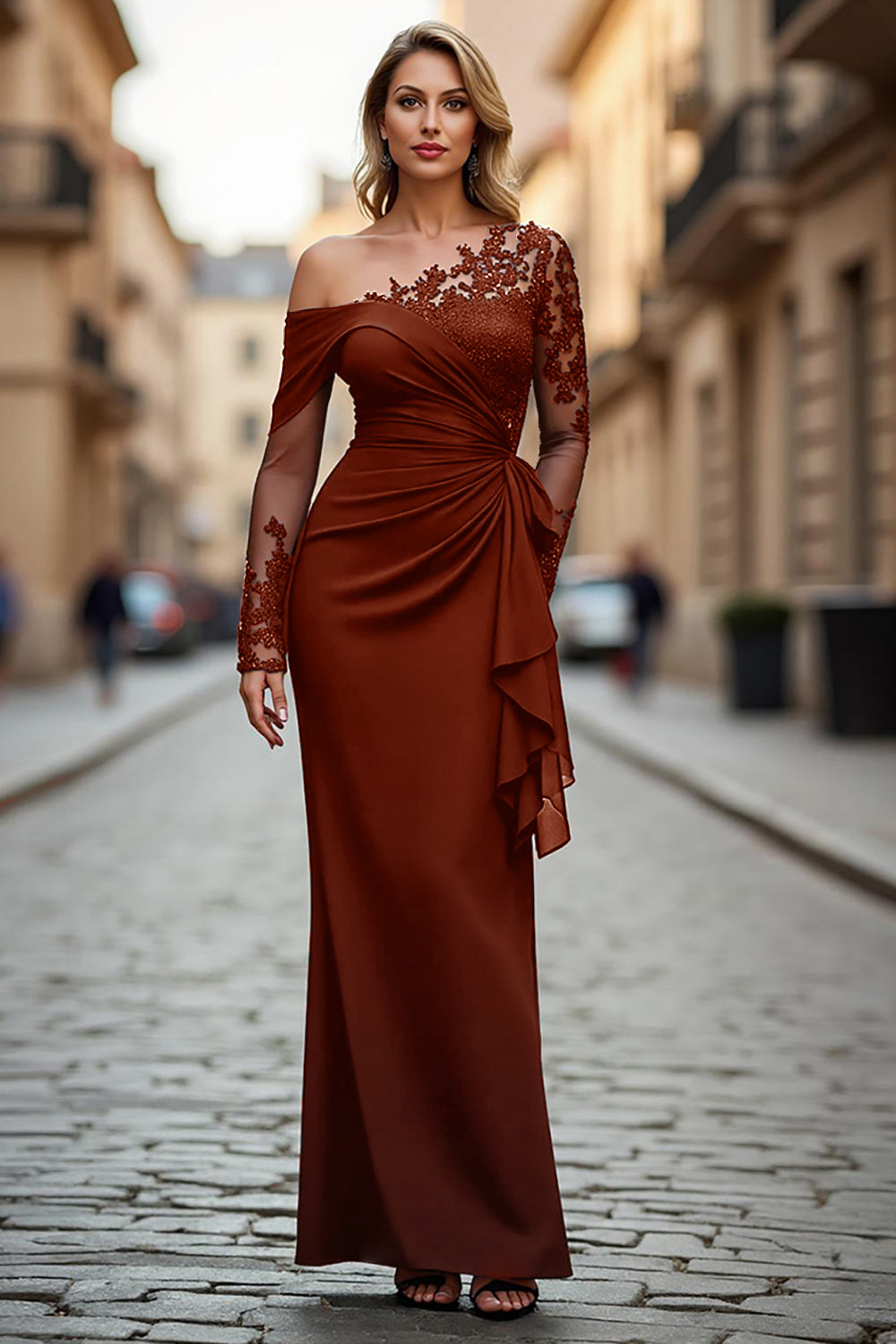 Zapakasa Women Black Sheath Long Sleeves Mother of the Bride Dress with Appliques One Shoulder Ruched Formal Dress Zapakasa Women Black Sheath Long Sleeves Mother of the Bride Dress with Appliques One Shoulder Ruched Formal Dress