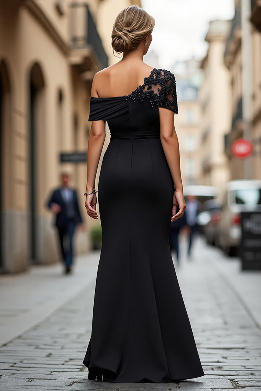 Zapakasa Women Plus Size Black Ruched Long Mother of the Bride Dress with Appliques Sheath One Shoulder Satin Formal Dress Zapakasa Women Plus Size Black Ruched Long Mother of the Bride Dress with Appliques Sheath One Shoulder Satin Formal Dress