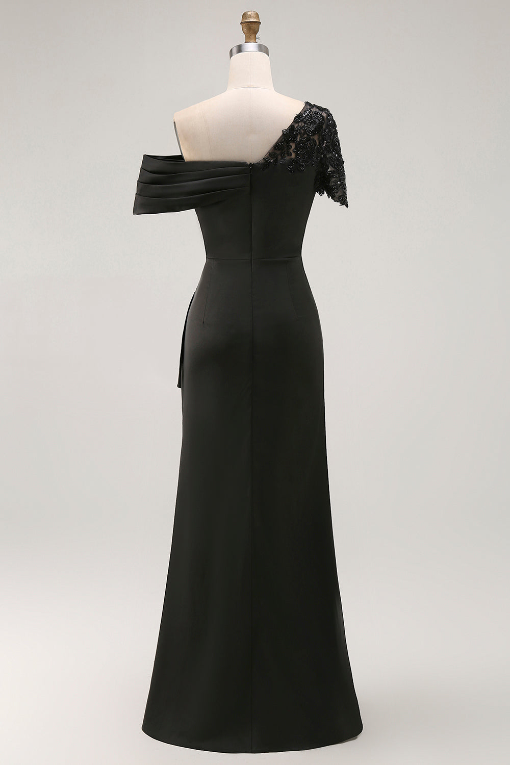 Black Appliqued Sheath One Shoulder Long Mother of the Bride Dress