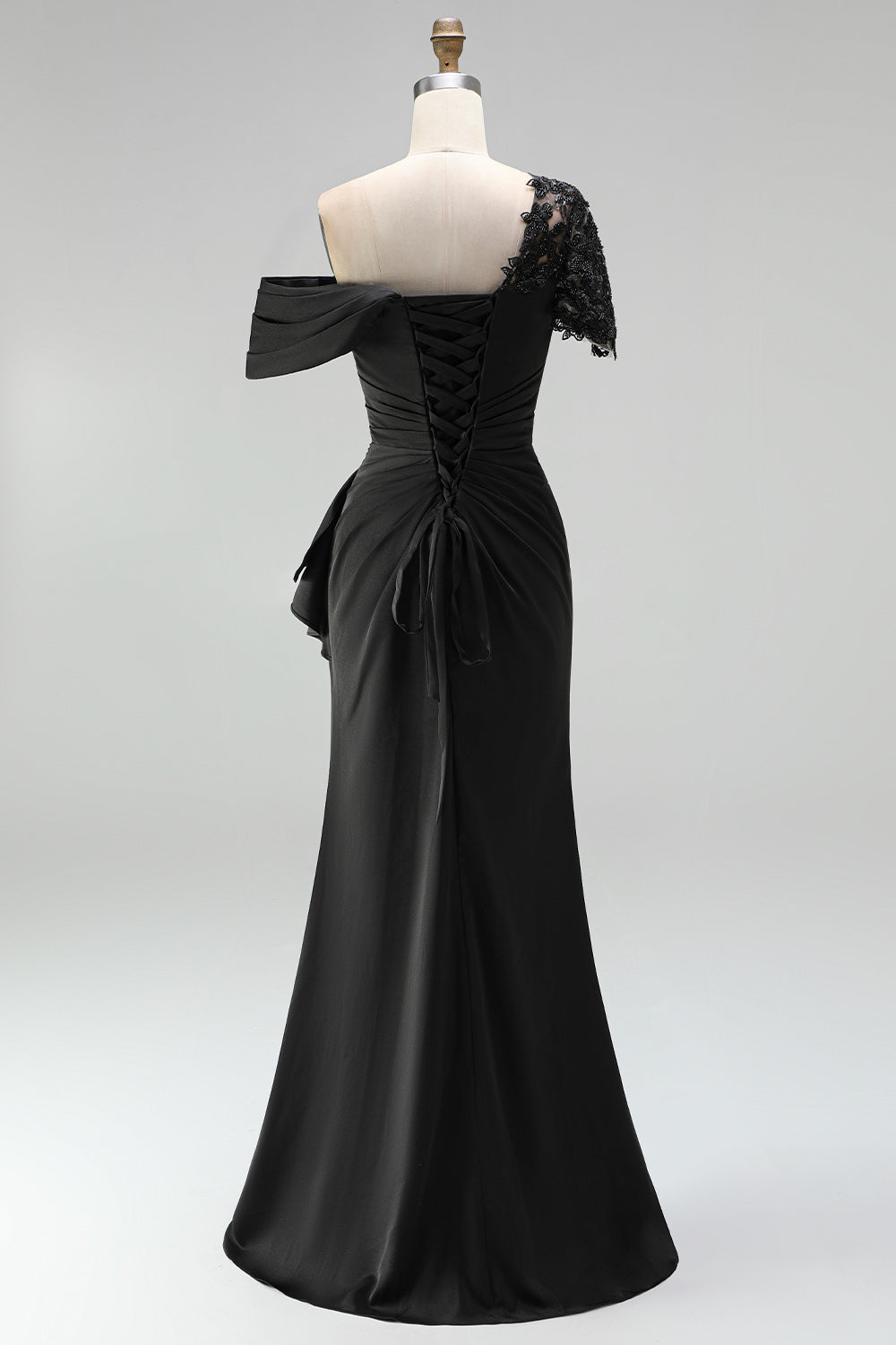 Black Appliqued Sheath One Shoulder Long Mother of the Bride Dress