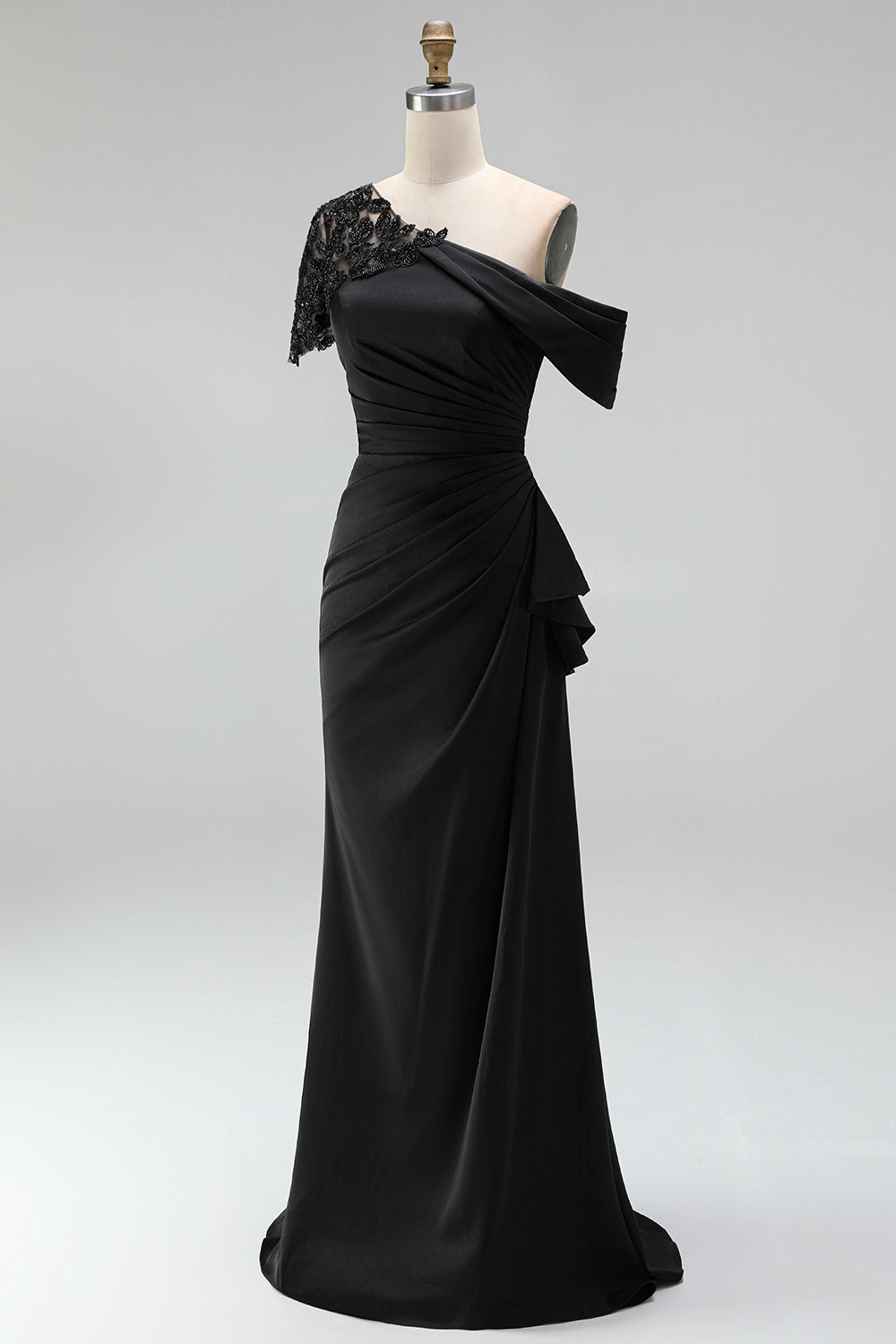 Black One Shoulder Sheath Long Mother of the Bride Dress with Appliques