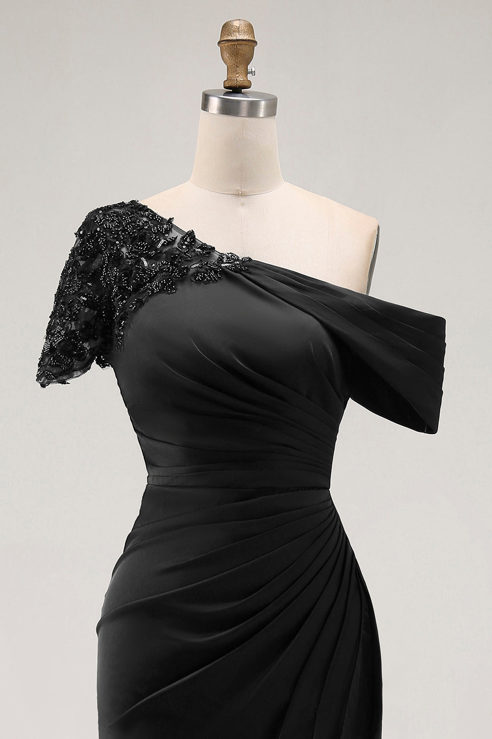 Black Appliqued Sheath One Shoulder Long Mother of the Bride Dress