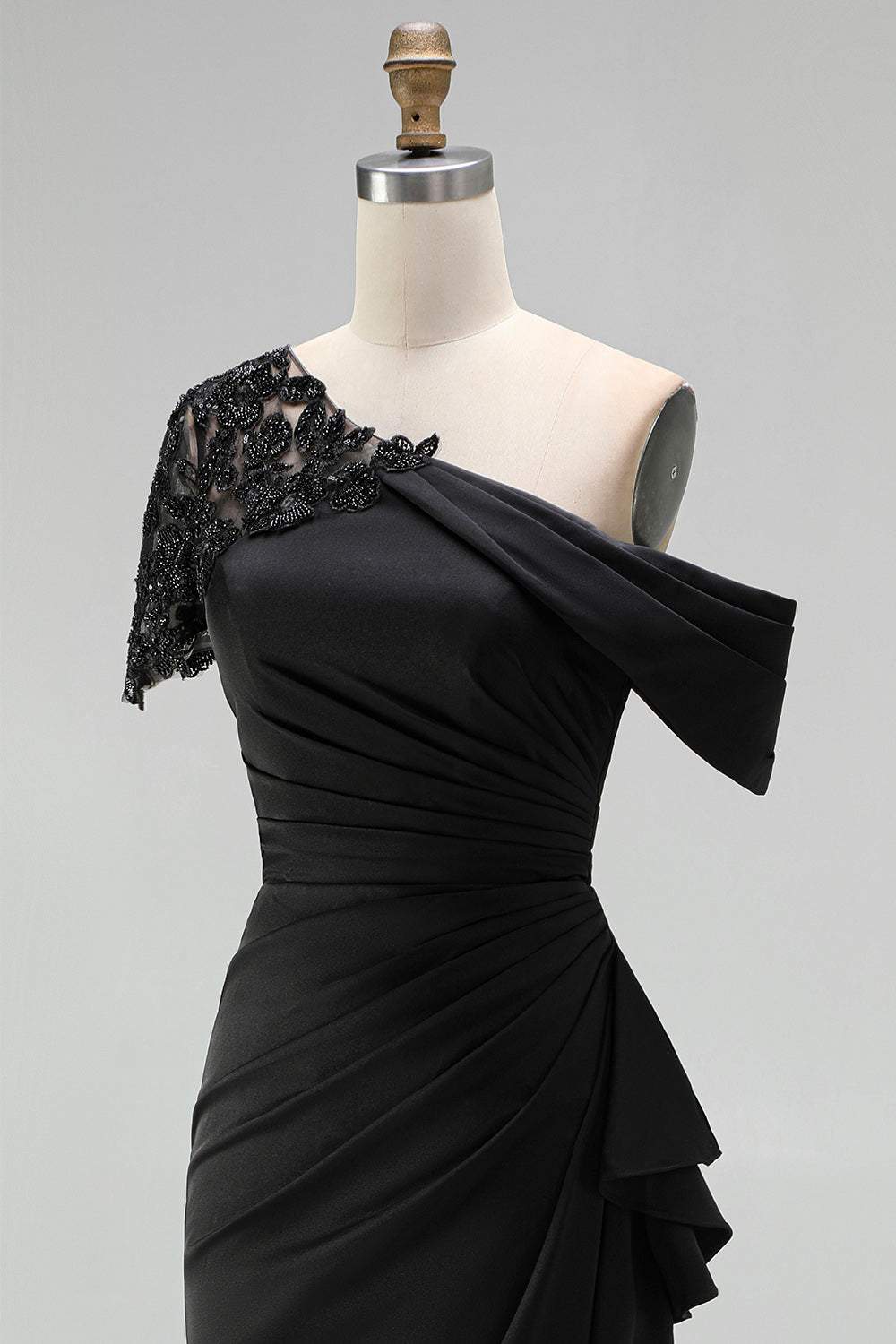 Black One Shoulder Sheath Long Mother of the Bride Dress with Appliques