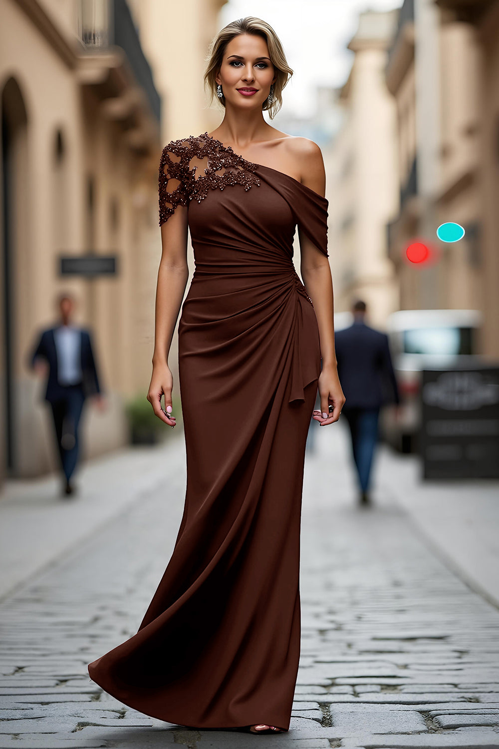 Zapakasa Women Black Ruched Satin Long Mother of the Bride Dress Appliqued Sheath One Shoulder Formal Dress Zapakasa Women Black Ruched Satin Long Mother of the Bride Dress Appliqued Sheath One Shoulder Formal Dress