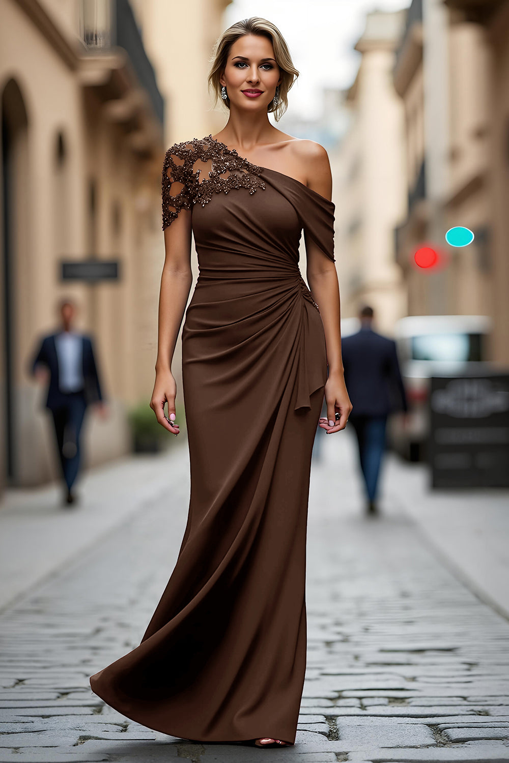 Zapakasa Women Black Ruched Long Mother of the Bride Dress with Appliques Sheath One Shoulder Satin Formal Dress Zapakasa Women Black Ruched Long Mother of the Bride Dress with Appliques Sheath One Shoulder Satin Formal Dress