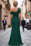 Black Appliqued Sheath One Shoulder Long Mother of the Bride Dress
