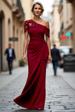 Black One Shoulder Sheath Long Mother of the Bride Dress with Appliques