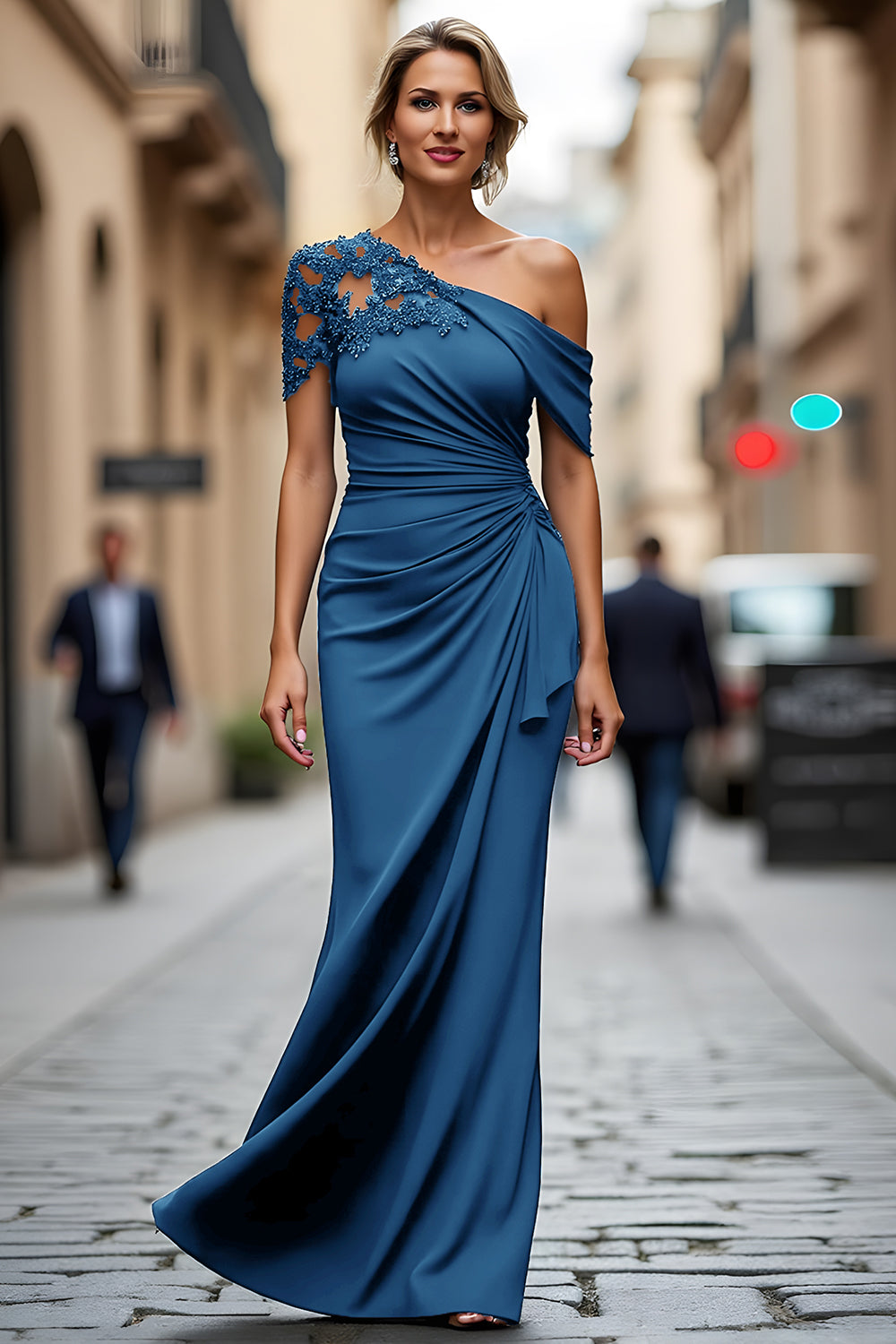 Zapakasa Women Black Ruched Satin Long Mother of the Bride Dress Appliqued Sheath One Shoulder Formal Dress Zapakasa Women Black Ruched Satin Long Mother of the Bride Dress Appliqued Sheath One Shoulder Formal Dress