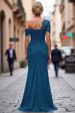 Black Appliqued Sheath One Shoulder Long Mother of the Bride Dress