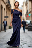 Black One Shoulder Sheath Long Mother of the Bride Dress with Appliques