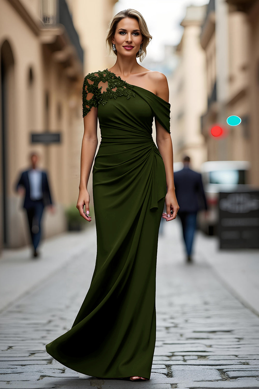 Zapakasa Women Black Ruched Satin Long Mother of the Bride Dress Appliqued Sheath One Shoulder Formal Dress Zapakasa Women Black Ruched Satin Long Mother of the Bride Dress Appliqued Sheath One Shoulder Formal Dress
