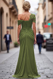 Black Appliqued Sheath One Shoulder Long Mother of the Bride Dress