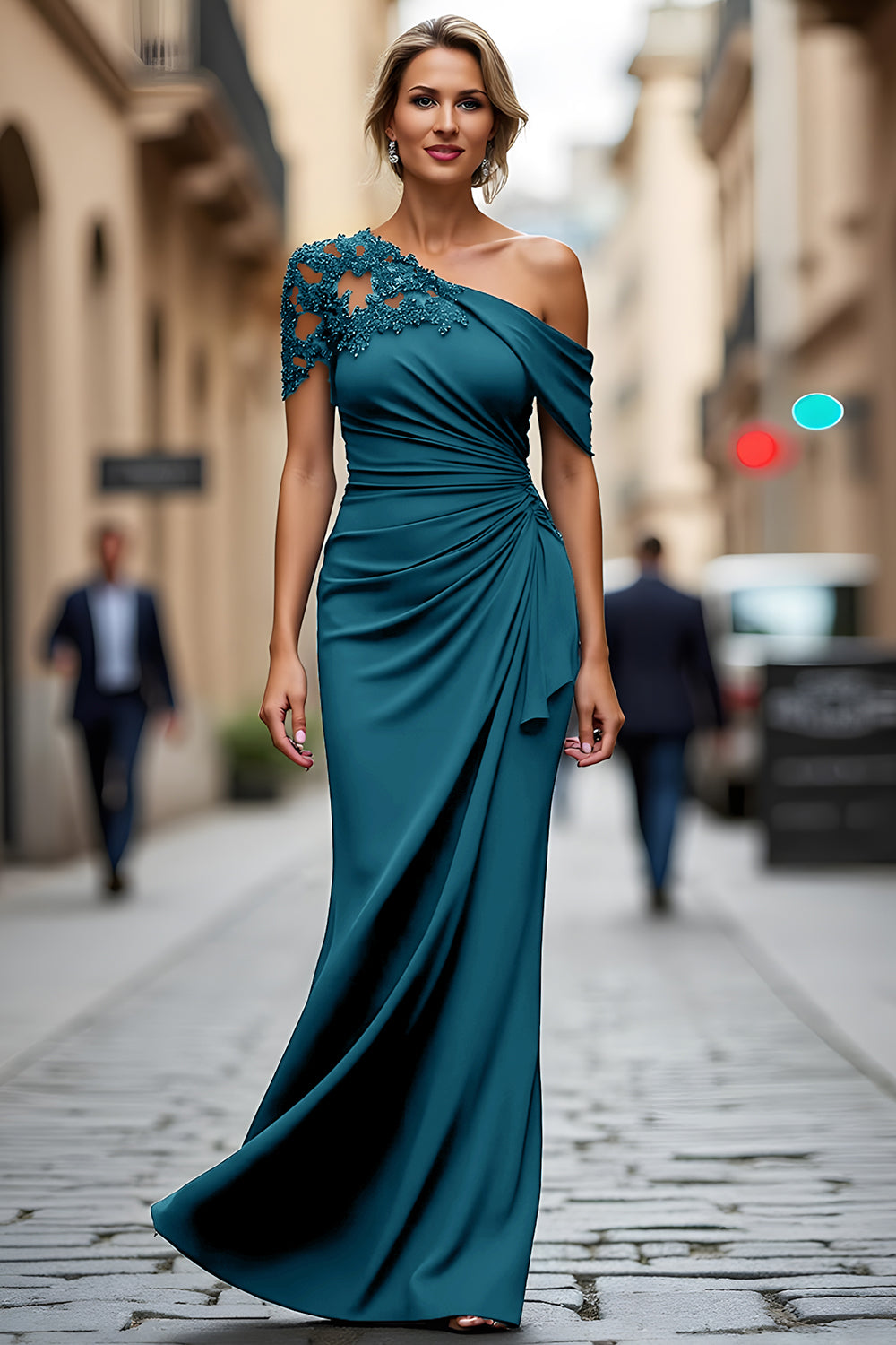 Zapakasa Women Black Ruched Satin Long Mother of the Bride Dress Appliqued Sheath One Shoulder Formal Dress Zapakasa Women Black Ruched Satin Long Mother of the Bride Dress Appliqued Sheath One Shoulder Formal Dress