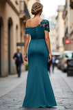 Black One Shoulder Sheath Long Mother of the Bride Dress with Appliques