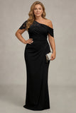 Black One Shoulder Sheath Long Mother of the Bride Dress with Appliques