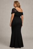 Black One Shoulder Sheath Long Mother of the Bride Dress with Appliques