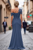 Black Appliqued Sheath One Shoulder Long Mother of the Bride Dress
