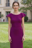 Simple Grape Sheath Long Satin Mother of the Bride Dress with Sleeves