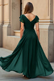 Black V-Neck Chiffon Ruched Long Mother of the Bride Dress with Sleeves