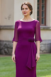 Grape Floral Boat Neck Mermaid Long Mother of the Bride Dress with Sleeves