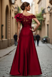 Black Chiffon Ruffled One Shoulder Long Mother of the Bride Dress with Lace