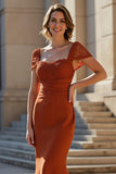 Rust Satin Mermaid Long Mother of the Bride Dress with Lace