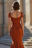 Rust Satin Mermaid Long Mother of the Bride Dress with Lace