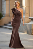 Floral Black Satin Mermaid One Shoulder Long Mother of the Bride Dress