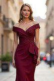 Sparkly Burgundy Satin Mermaid Long Mother of the Bride Dress with Beading