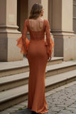 Sunset Ruffled Mermaid Satin Long Mother of the Bride Dress with Lace
