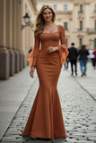 Sunset Ruffled Mermaid Satin Long Mother of the Bride Dress with Lace